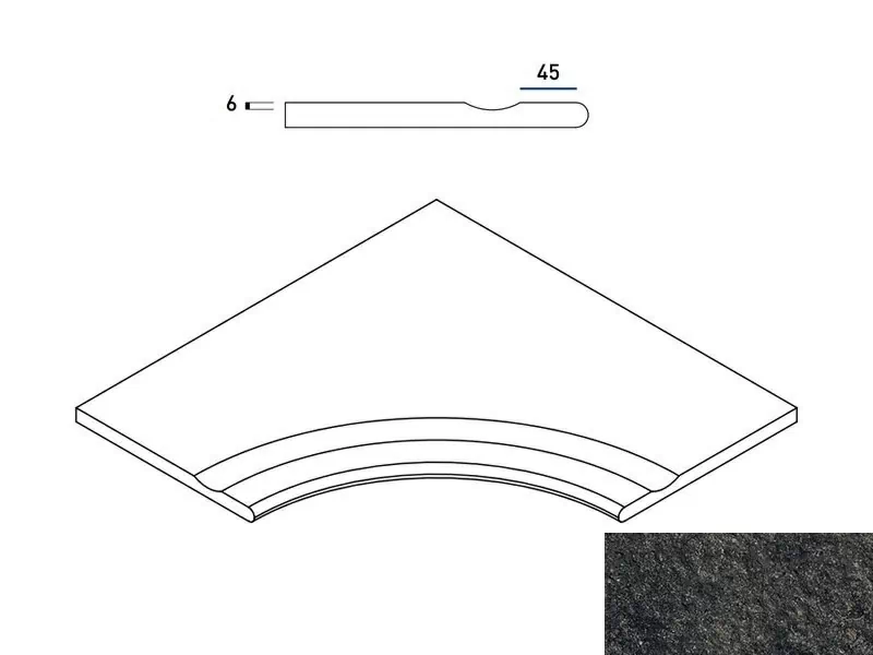 Керамогранит 620090000662 Бортик Рум Блэк с выемкой угловой закругленный 30 Х2 60х60